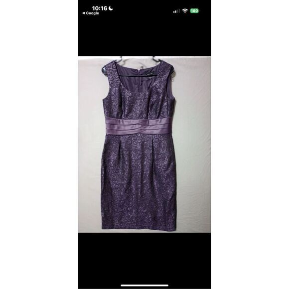 R&M Richards 6 Dress & Jacket 2-PC Set Plum Purple Jacquard Swirl Wedding Guest - Picture 4 of 15